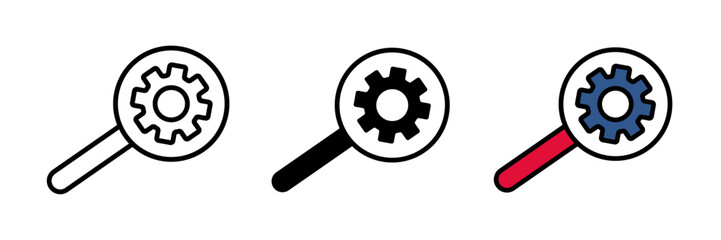 Search engine optimization icon search icon with gear icon stroke, filled and colored concept for web design.