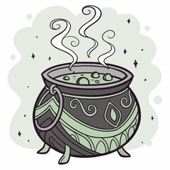Witchs cauldron with boiling potion and steam