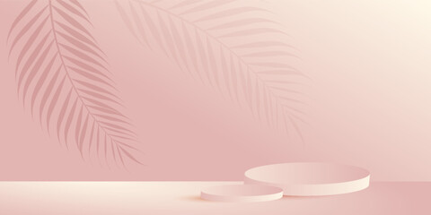 Cosmetic background for product, branding and packaging presentation. geometry form square molding on podium stage with shadow of leaf background. vector design.