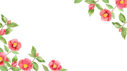 水彩で描いた椿の花のフレーム素材
