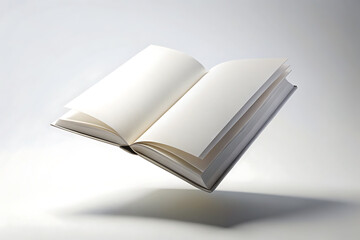Blank opened book, magazine and notebook template with soft shadows isolated on gray background, A4 magazine mockup top view