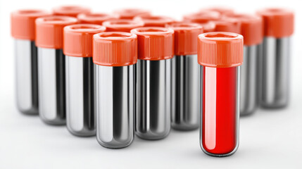 Layered Analysis, A minimalist 3D abstract scene showing layers of information flowing from a blood sample icon to a data visualization. 