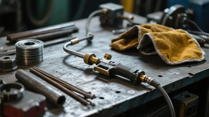 Show welding - related tools and equipment, highlighting the professionalism and texture of the industrial scene.