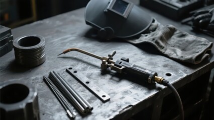 Show welding - related tools and equipment, highlighting the professionalism and texture of the industrial scene.