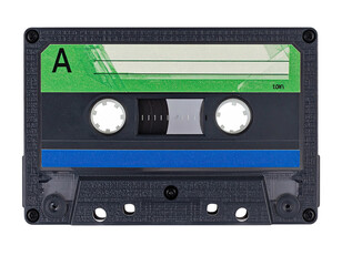 Fototapeta premium Vintage audio cassette tape with a blank label and green stripe