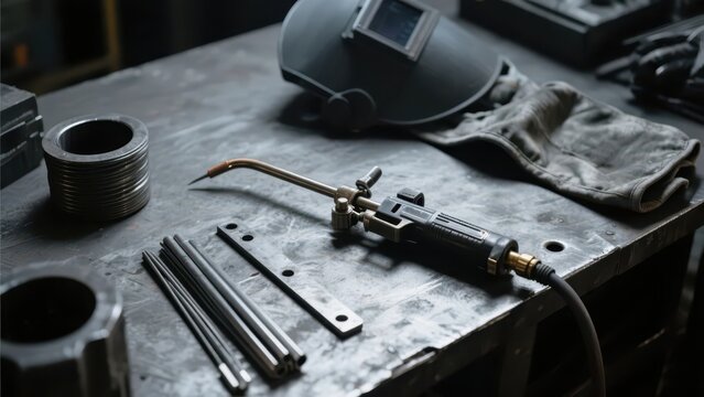 Show welding - related tools and equipment, highlighting the professionalism and texture of the industrial scene.