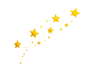 Golden stars twinkle and trail across a dark background