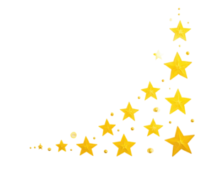 Golden stars of varying sizes and intensity scattered on a black background