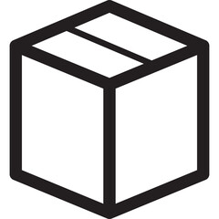 Black Outline Icon of a Cardboard Box on a Transparent Background
