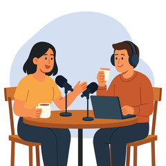 Podcast Conversation Recording flat illustration