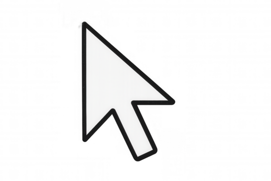 White computer mouse cursor pointing and selecting with digital interface control on transparent background