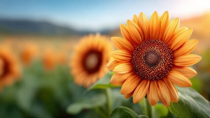 Golden sunflower: close up shot of vibrant golden sunflower petals basking in the morning sun, symbol of happiness and positivity, standing proudly against a blurred background. - Powered by Adobe