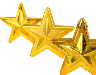 Three shiny, metallic gold stars diagonally arranged against a dark background