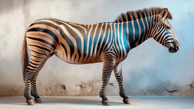 Majestic zebra in profile against textured wall background