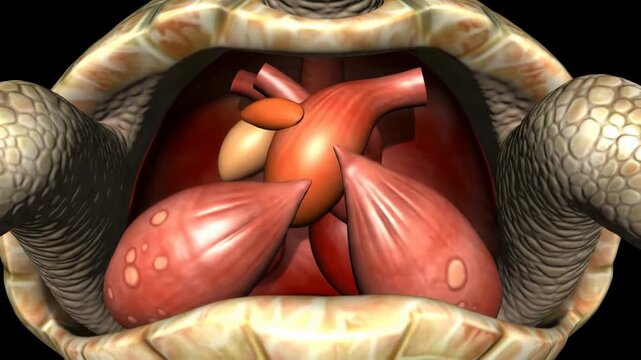 Detailed 3D animation of a turtle heart and internal organs