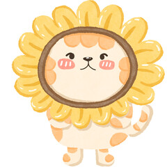Cat wearing sunflower costume hand-drawn illustration