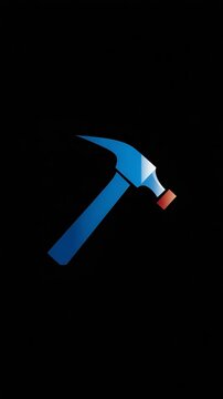 Digital icon design of blue hammer on black background