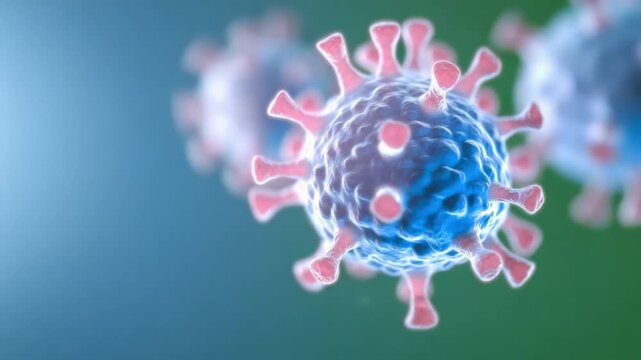 Microscopic Threat: A detailed visualization of a virus particle, highlighting its intricate structure and potential threat. Focus is on its scientific nature and implications for health.