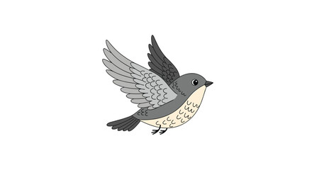Obraz premium A small gray bird with speckled feathers is in flight with its wings spread wide.