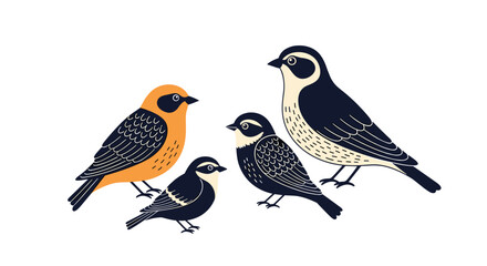Fototapeta premium A charming illustration of four small birds perched together in a group.
