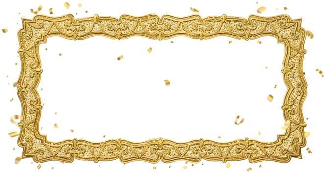 Gold frame isolated on transparent background for decoration and presentation