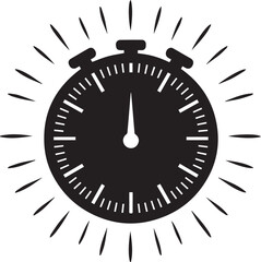 Classic stopwatch timekeeping device measuring elapsed seconds and minutes with radiating lines emphasizing speed and urgency vector