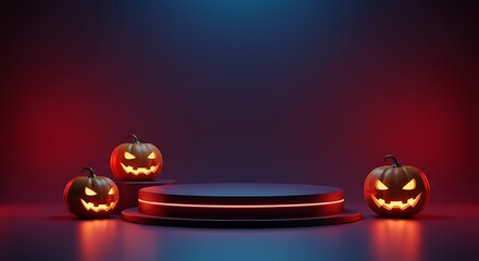 Halloween Display with Jack-o'-Lanterns and Podium