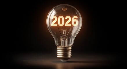 a light bulb with the numbers 2026 glowing inside, representing innovation and future possibilities in a new year concept