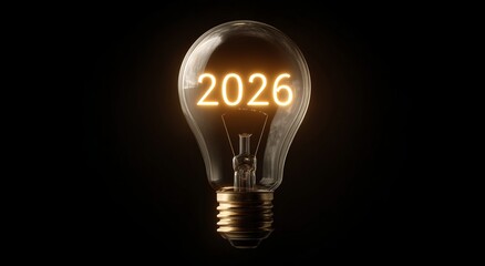 a light bulb with the numbers 2026 glowing inside, representing innovation and future possibilities in a new year concept