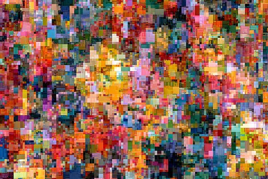 Farbenfrohe abstrakte Pixelkomposition in lebendigen T&ouml;nen
