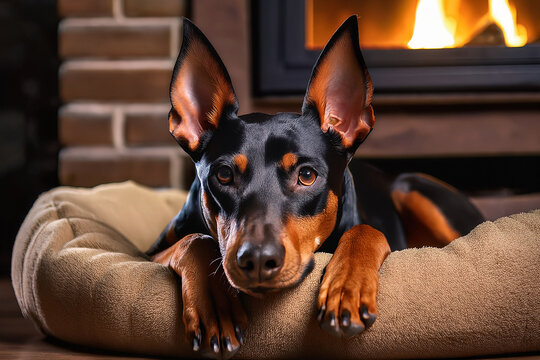 German Pinscher Portrait Showing Loyalty And Comfort In A Warm Living Space
