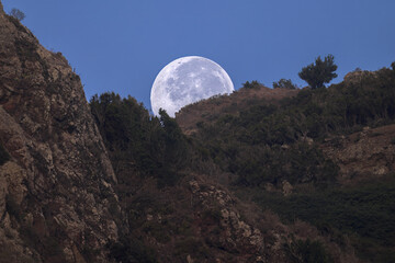 Majestic Full Moon Rising Over the Anaga Mountains in Tenerife, Spain