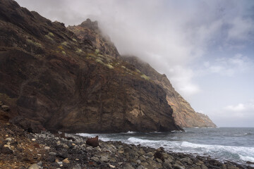 Waves Crash on the Rocky Shores of Tamadite Beach in Tenerife, Spain