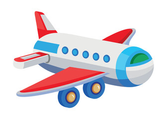 Obraz premium Cartoon airplane isolated on white background with red and blue accents