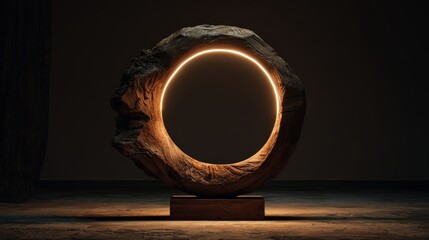 Hole in Rock Sculpture - Minimalist art with Neon light