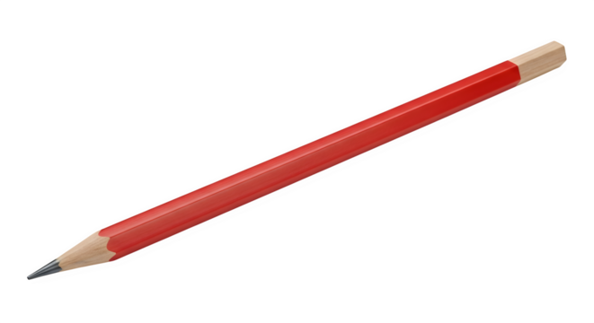 Red pencil isolated on transparent background, a classic writing tool for drawing, sketching, and notetaking, essential for school, office, and creative projects