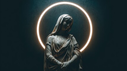 Virgin Mary Statue with Light Halo, Religious Art