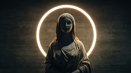 Mary Statue with Glowing Light Ring, Religion