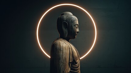 Buddha Statue with Glowing Light Ring