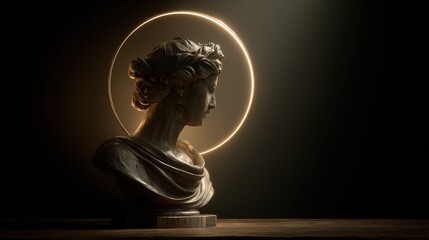 Classical Bust Sculpture with Neon Light Aura
