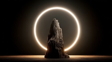 Stunning Product Display: Rock Formation with Glowing Ring Light