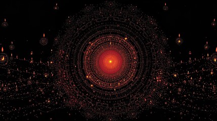 A mesmerizing display of diwali lights arranged in a circular pattern, creating a festive and spiritual atmosphere