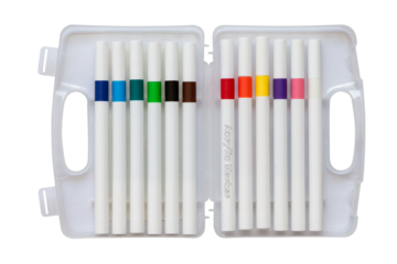 Many colorful marker pens. Close-up of colorful marker pens. Collection of colorful marker pens isolated on transparent background