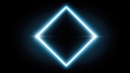 Glowing blue diamond shape illuminates a dark, reflective surface.