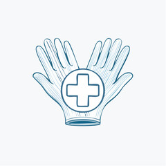 Obraz premium Medical Gloves with Cross Symbol Healthcare Concept.