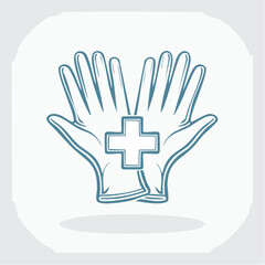 Obraz premium Medical Gloves with Cross Symbol Healthcare Icon.