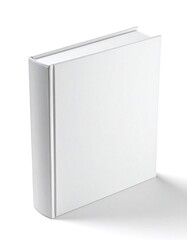 Blank white hardcover book mockup, closed, angled perspective view. Isolated on white background