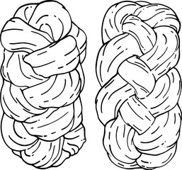 Hand drawn outline of a braided challah bread. Simple and elegant vector design showing traditional braided Jewish bread, perfect for bakery logos, menu design, packaging, and culinary illustrations.