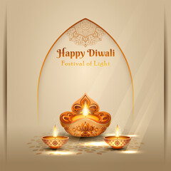 happy diwali greetings card design with lanterns and decorative background