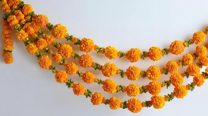 Marigold flower garland hanging, a traditional decoration used in indian festivals and celebrations